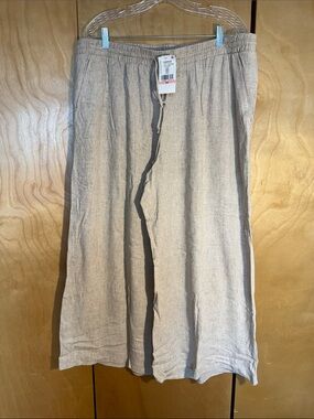 Karen Kane Wide-Leg Linen-Blend Pants in Light Beige